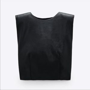 ZARA black leather tank w/ shoulder pads